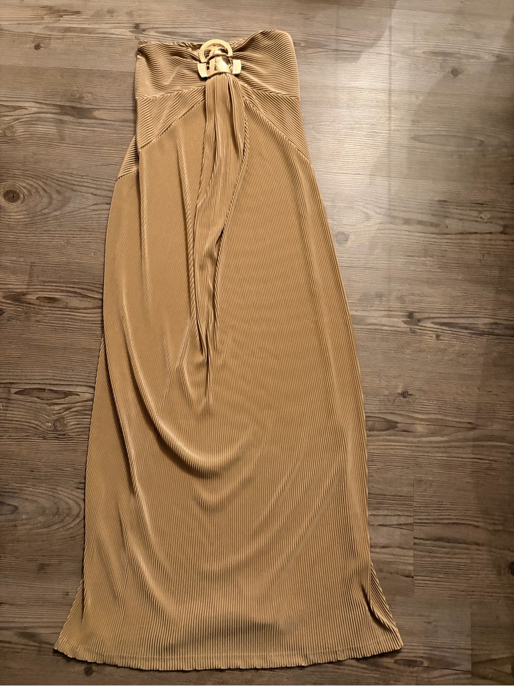 Strapless Maxi Dress with Gold Ring Detail - Camel